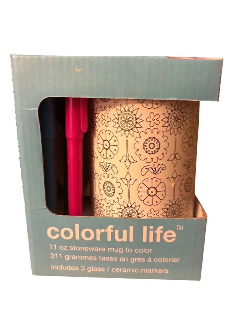 Mug To Color Colorful Life 11 Oz Stoneware W/ 3 Ceramic Markers Flowers Easter